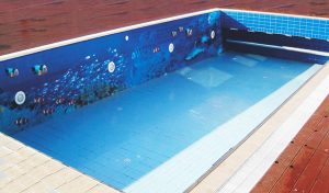 large pool feature tile wall